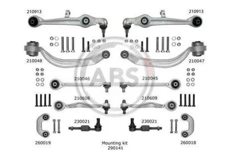 К-кт важелів перед.підвіски Audi A6/Superb/Passat B5 (з тонким пальцем) A.B.S. 219902