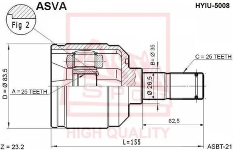 ШРУС ВНУТРЕННИЙ 25X35X25 (HYUNDAI ELANTRA/LANTRA 1 ASVA HYIU5008