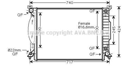 Радиатор охлаждения двигателя Audi A4 3,0i 01>04 3,0i 3,2i 04>08, A6 3,0i 01>05 AVA COOLING AI2205
