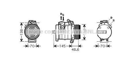 Компрессор кондиционера BMW X5 E53 (00-)/LR Range Rover (02-) 3.0 Tdi AVA COOLING BWAK334