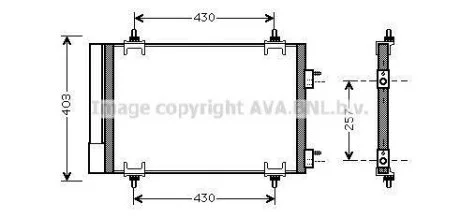 Радиатор кондиционера PSA Berlingo Partner II 1,6i 08-. AVA COOLING CNA5230D