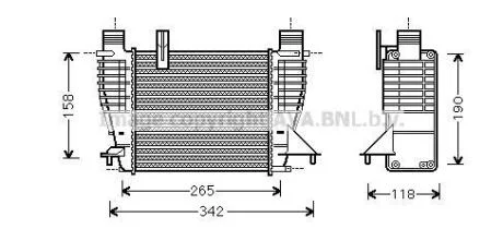 Интеркулер Renault Clio (06-), Modus (05-)/Nissan Note (04-), Juke (11-) 1.2i, 1 AVA COOLING DNA4356