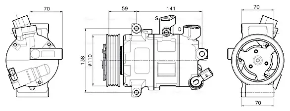 Компресор кондиціонера Audi A1 (10-), A3 (12-), Q3 (11-)/Skoda Fabia (14-), Kodiaq (17-)/VW Caddy (15-), Golf (12-)/MAN TGE (16-) AVA AVA COOLING VNAK341 (фото 1)