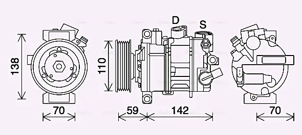 Компресор кондиціонера Audi A1, A3, A4, Q3/Seat Leon, Ibiza/Skoda Fabia, Octavia/VW Caddy, Passat, Golf, Jetta AVA AVA COOLING VNAK401 (фото 1)