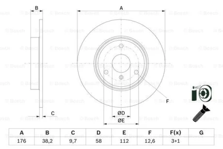 Диск гальмівний (передній) Smart Fortwo 04- (280x9.7) BOSCH 0986479E74