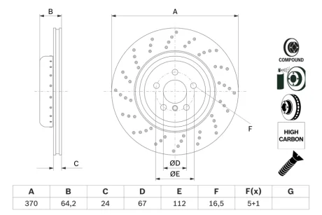 Гальмівний диск BMW 5/7/X5/X6 \'\'RL M-Perfomance d=370mm \'\'16>> - кр. 1 ШТ BOSCH 0986479G12