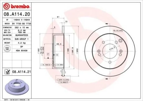 Тормозной диск BREMBO 08.A114.21