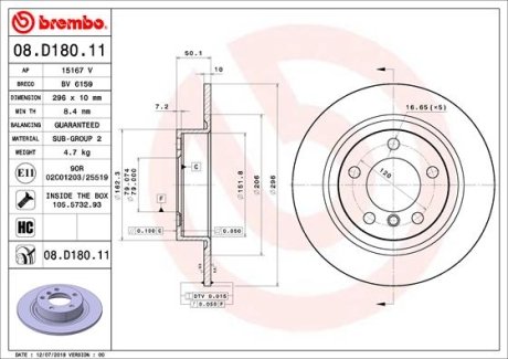 Тормозной диск BREMBO 08.D180.11