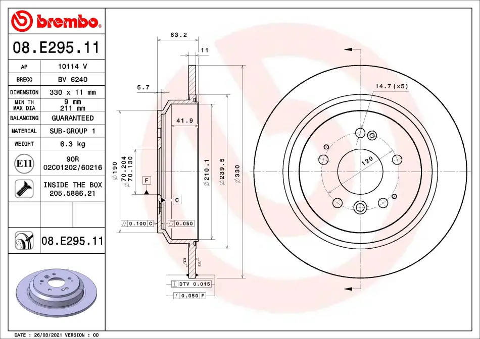 Диск гальмівний BREMBO 08.E295.11 (фото 1)