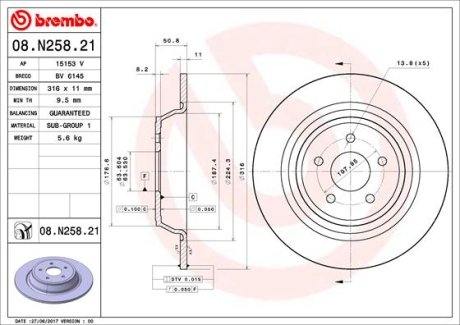 Тормозной диск BREMBO 08.N258.21
