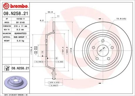 Тормозной диск BREMBO 08.N258.21