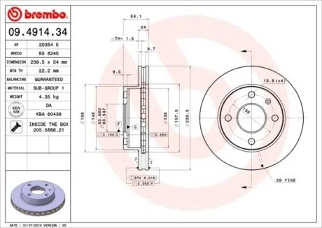 Тормозной диск BREMBO 09.4914.34