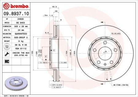 Диск тормозной BREMBO 09.8937.11