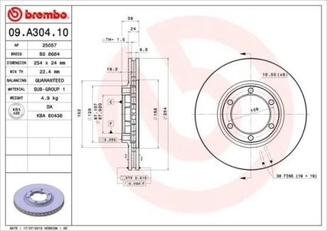 Тормозной диск BREMBO 09.A304.10