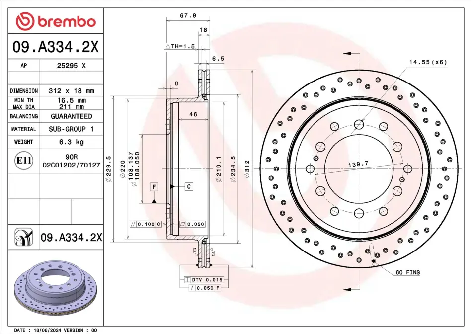 ГАЛЬМІВНИЙ ДИСК BREMBO 09.A334.2X (фото 1)