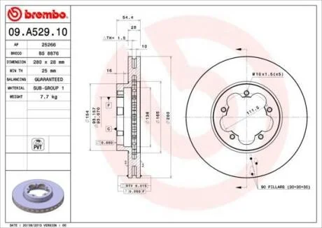 Гальмівний диск пер. Transit 06- (280x54mm) BREMBO 09.A529.10