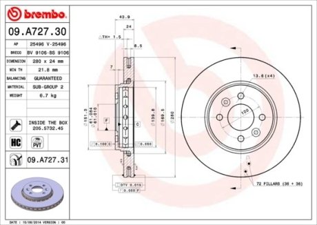Диск тормозной BREMBO 09.A727.31