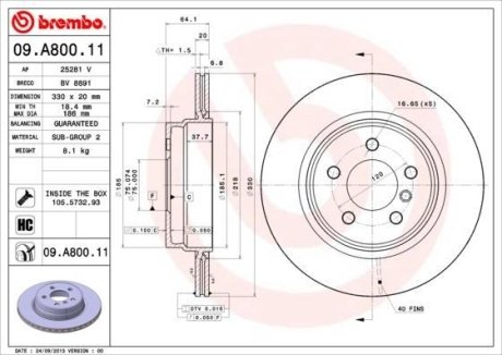 Тормозной диск BREMBO 09.A800.11