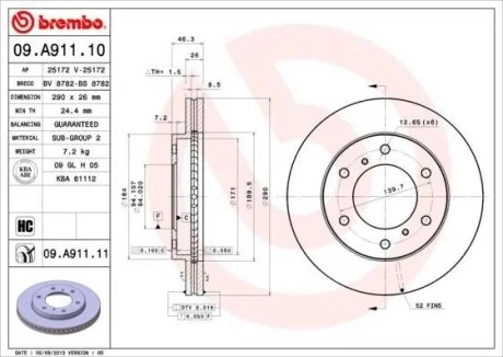 Гальмівний диск BREMBO 09.A911.11