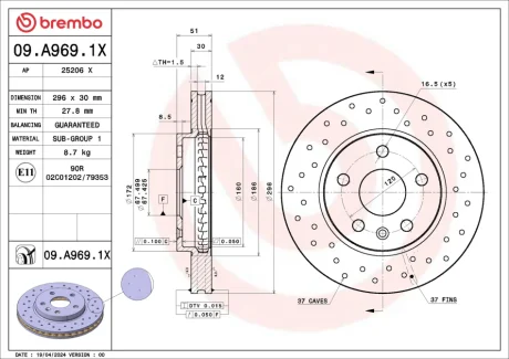 ГАЛЬМІВНИЙ ДИСК BREMBO 09.A969.1X