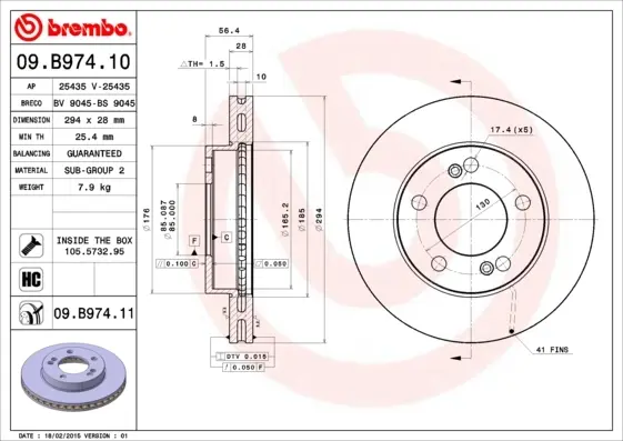 Диск гальмівний BREMBO 09.B974.11 (фото 1)