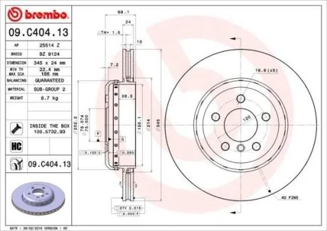 Тормозной диск BREMBO 09.C404.13