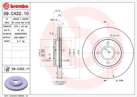 Диск тормозной BREMBO 09.C422.11