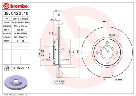 Диск тормозной BREMBO 09.C422.11