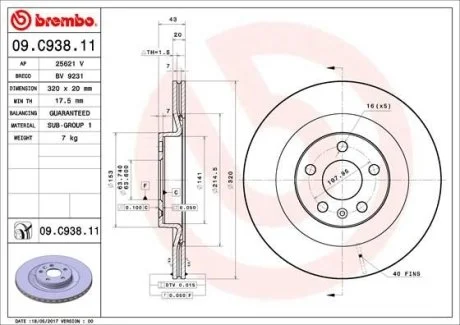 Диск тормозной BREMBO 09.C938.11