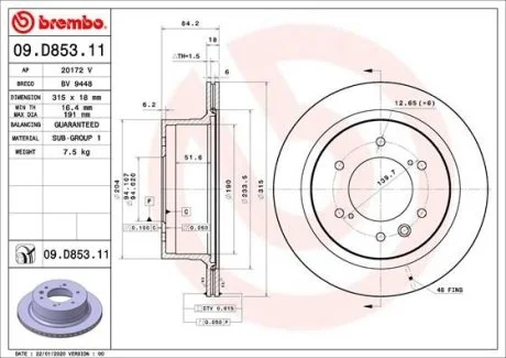 Диск тормозной BREMBO 09.D853.11