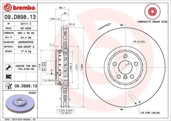 Гальмівний диск складається з двох частин BREMBO 09D89813 (фото 1)