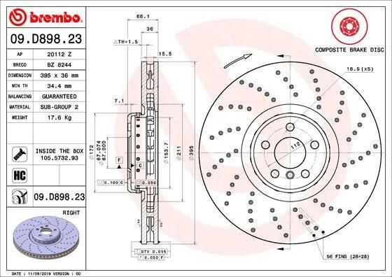 Гальмівний диск складається з двох частин BREMBO 09D89823 (фото 1)