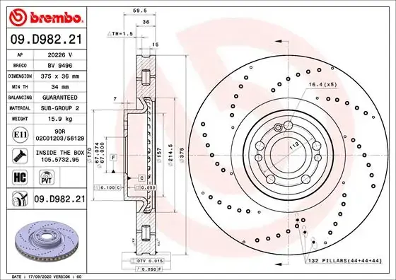 Гальмівний диск BREMBO 09.D982.21 (фото 1)