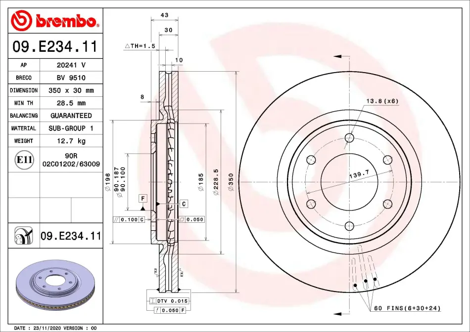 Диск гальмівний BREMBO 09.E234.11 (фото 1)