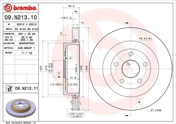 Диск гальмівний BREMBO 09.N213.11 (фото 1)