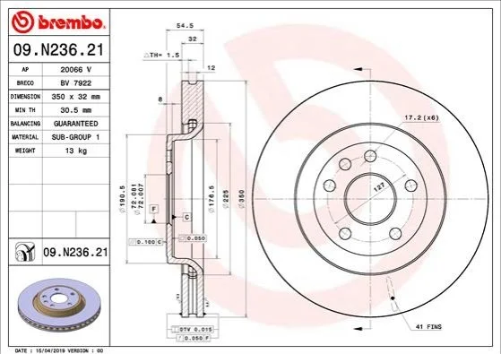 Диск гальмівний BREMBO 09.N236.21 (фото 1)