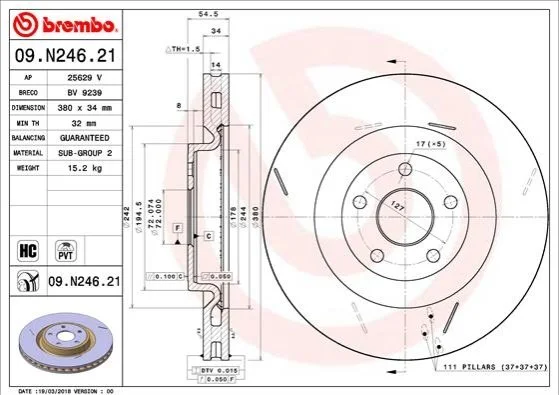 Диск гальмівний BREMBO 09.N246.21 (фото 1)
