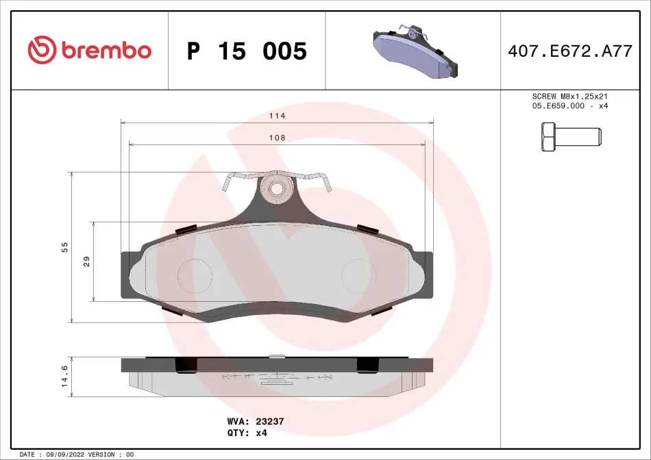 Гальмівні колодки дискові BREMBO P15 005 (фото 1)