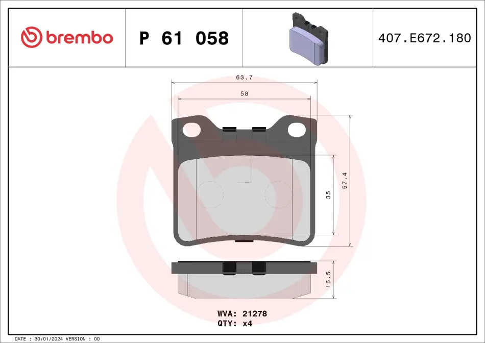 Гальмівні колодки дискові BREMBO P61058 (фото 1)