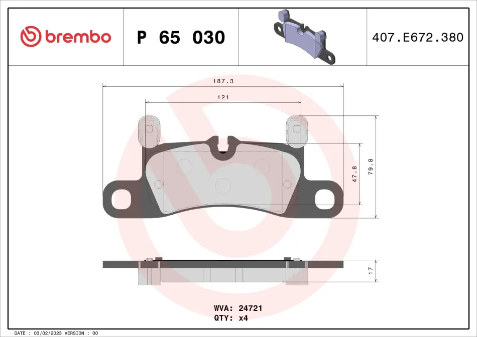 Колодки тормозные дисковые BREMBO P65030 (фото 1)