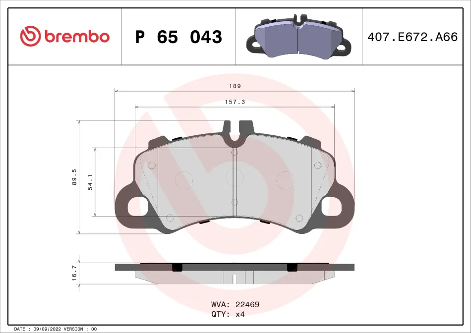 Тормозные колодки дисковые BREMBO P65 043 (фото 1)