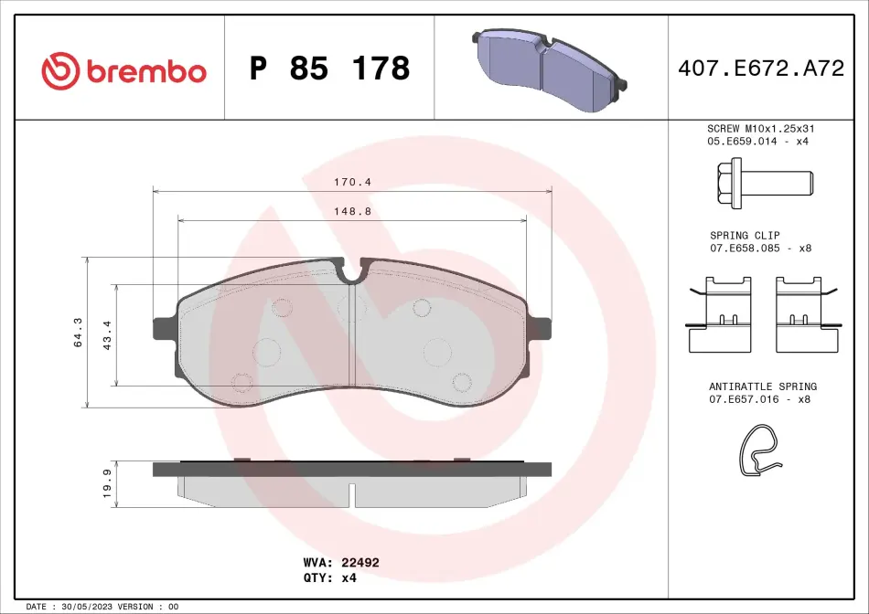 Гальмівні колодки дискові BREMBO P85 178 (фото 1)