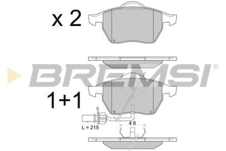 Тормозные колодки пер. Passat B5/Audi A4/A6 00-05 (з датчиком) BREMSI BP2816