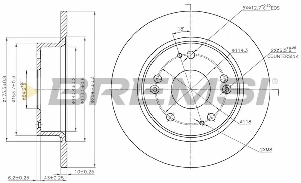 Гальмівний диск зад. Honda Accord 04-08 (260x10) BREMSI CD7390S (фото 1)