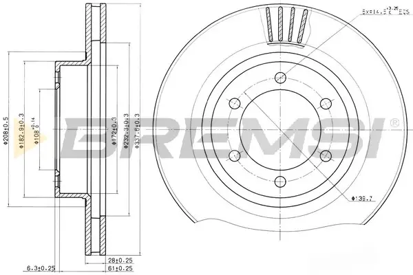 Гальмівний диск перед. Land Cruiser Prado/Lexus GX 01-09 (338x28) BREMSI CD7594V (фото 1)