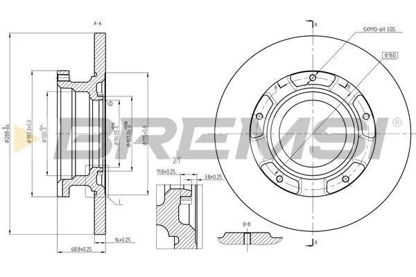Диск гальмівний (задній) Ford Turneo Custom/Transit 12-23 BREMSI CD8472S (фото 1)