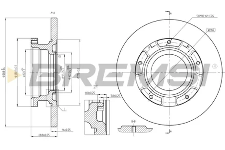 Диск гальмівний (задній) Ford Turneo Custom/Transit 12-23 BREMSI CD8472S