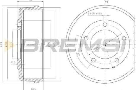 Тормозной барабан Transit V-184 RWD 00- BREMSI CR5646