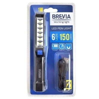 Фонарик инспекционный LED Pen Light 6SMD+1W LED, 150lm, 900mAh, microUSB, блистер Brevia BREVIA 11210