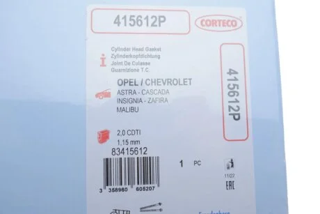Прокладка головки блоку циліндрів CORTECO 415612P